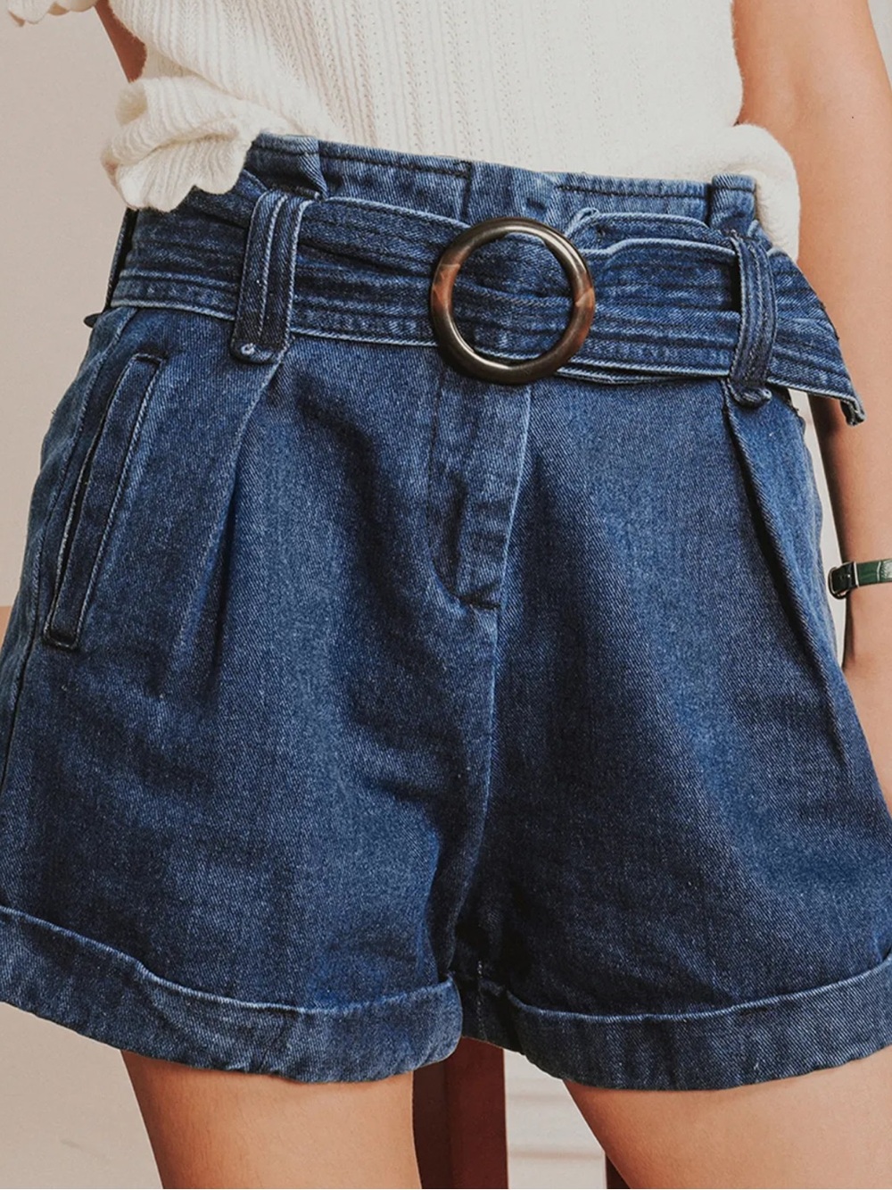 Sezane Rome Shorts High Waisted Paper Bag Deep Blue Size 4